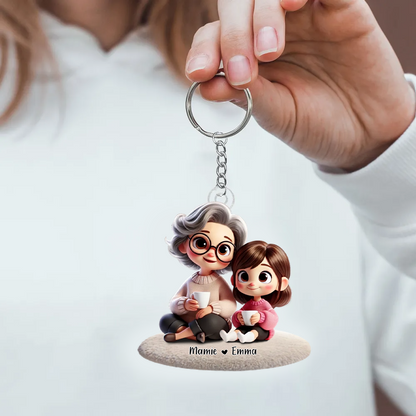 Porte-clés en acrylique personnalisé « Grand-mère et petit-enfant »