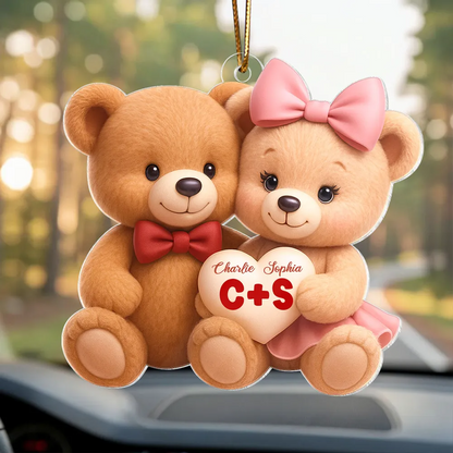 Couple d'ours avec prénoms Pendentif personnalisé en acrylique pour couple