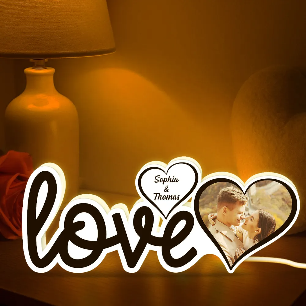 Love - Boîte lumineuse LED personnalisée avec photo, cadeau pour couple