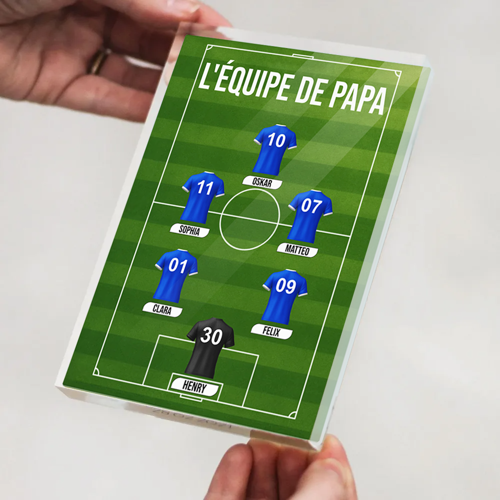 Bloc acrylique de l'équipe de football de papa avec maillots et texte Cadeau pour papa et les fans de football