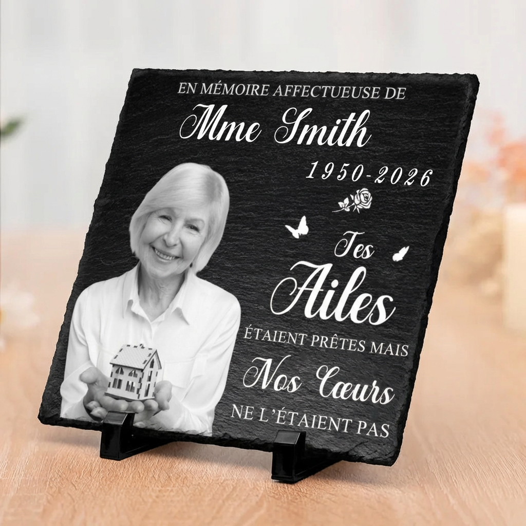 Plaque en ardoise personnalisée avec photo et message, en tendre souvenir – Cadeau commémoratif