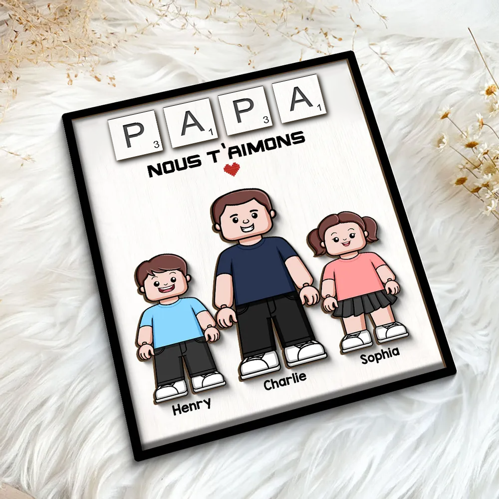 Décoration en bois personnalisé à 2 couches « PAPA » avec texte, père et enfants
