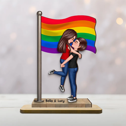 Panneau en bois personnalisé à 2 couches avec drapeau – Cadeau pour couple