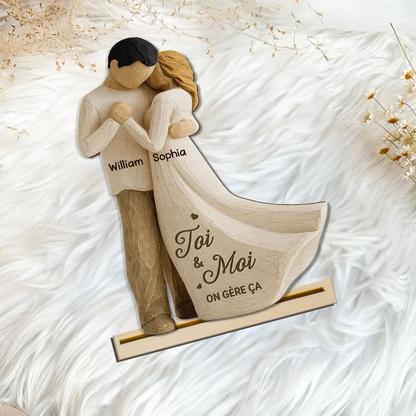 Couple dansant - Plaque en bois personnalisée avec noms et texte