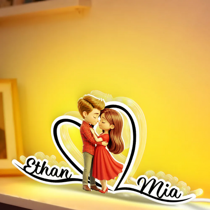 Couple en rouge Boîte lumineuse LED personnalisée avec prénoms