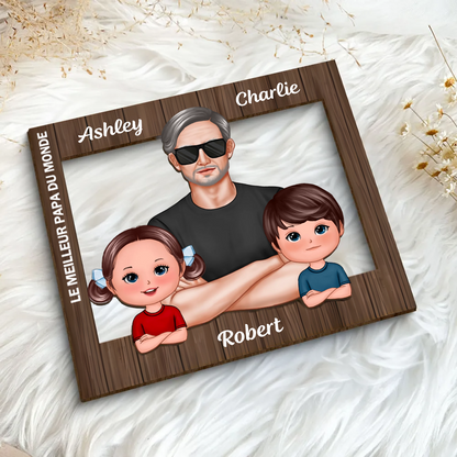Décoration en bois personnalisé « Meilleur papa du monde » avec papa et enfants – Cadeau pour papa et papi