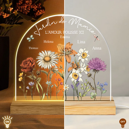 Jardin avec fleurs de naissance – Lampe de nuit personnalisée pour maman et grand-maman