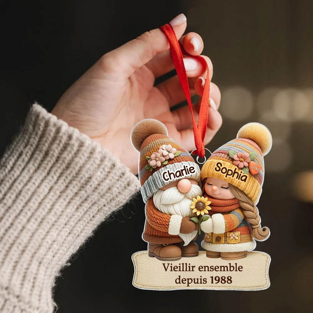 Nain d'automne - Vieillir ensemble - Orement en acrylique avec nom Cadeau pour couple