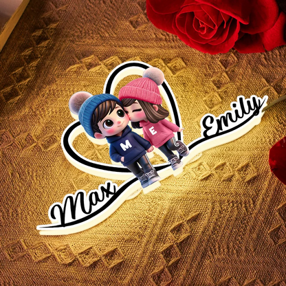 Joli couple et cœur - Boîte lumineuse personnalisée avec prénoms - Cadeau pour la Saint-Valentin