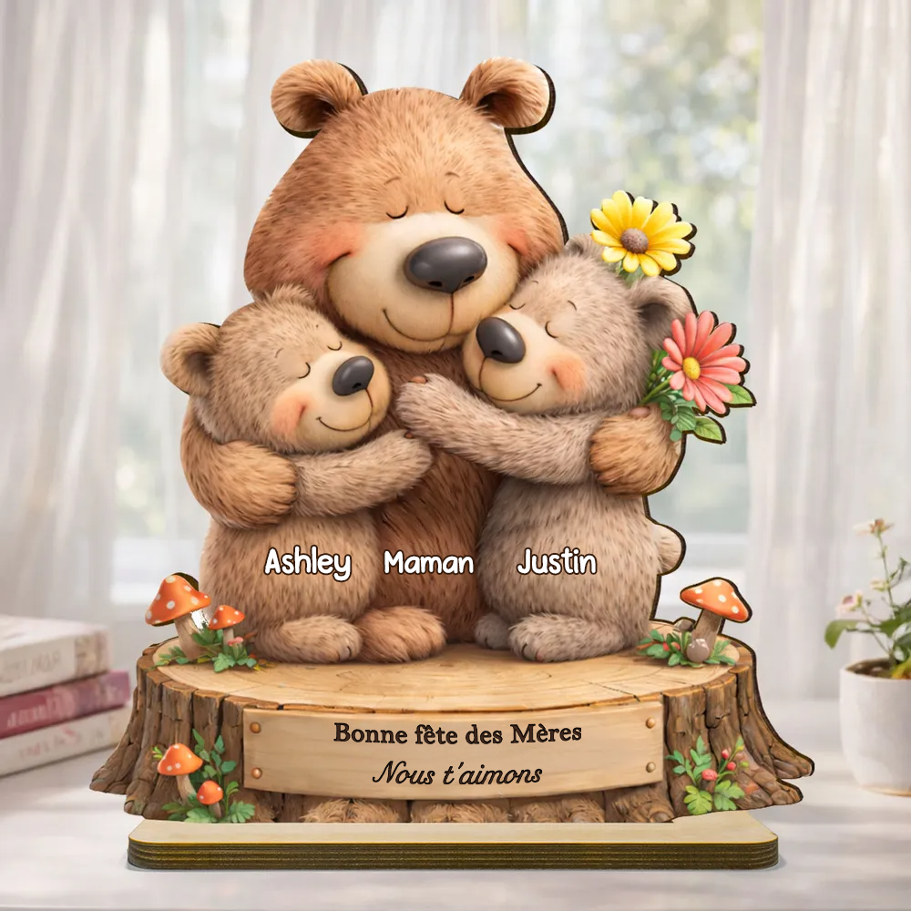 Présentoir en bois personnalisé avec motif d’ours – Cadeau pour maman et mamie