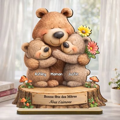Présentoir en bois personnalisé avec motif d’ours – Cadeau pour maman et mamie