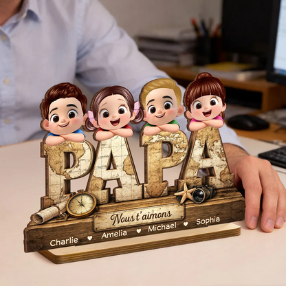 Décoration en bois personnalisé « PAPA » avec enfants – Cadeau pour papa