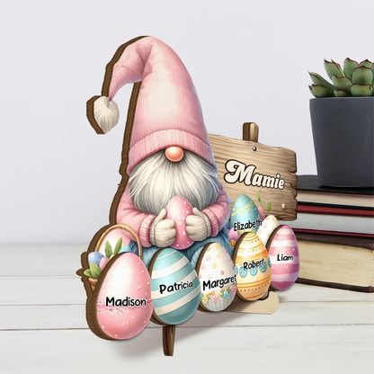 Plaque en bois personnalisée avec des nains et des œufs de Pâques – Cadeau de Pâques pour Mamie