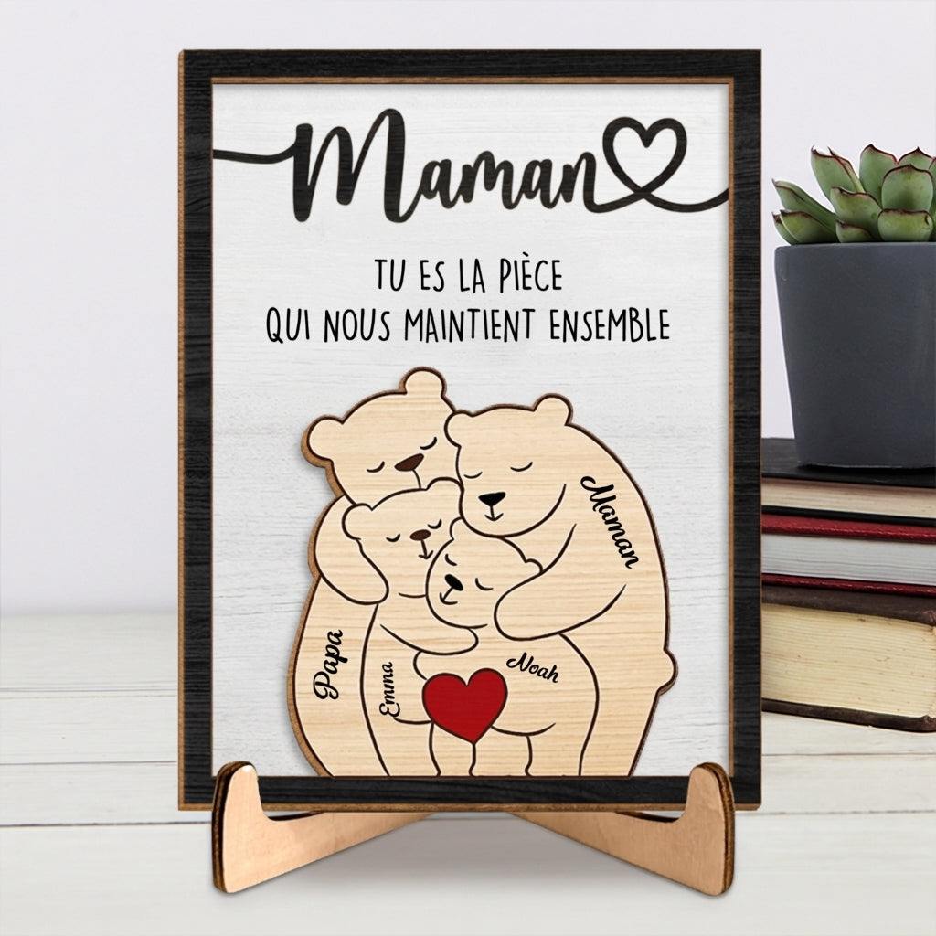 Présentoir en bois personnalisé avec motif d’ours – Cadeau pour maman et papa