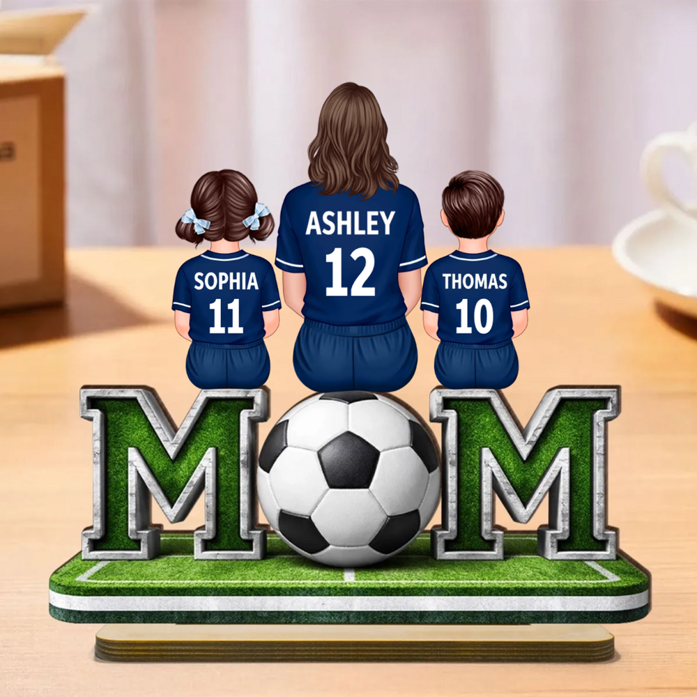 MOM – Présentoir en bois personnalisé avec motif football, maman et enfants
