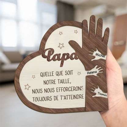 Tableau en bois personnalisé à deux couches "Main dans la main" pour Papa