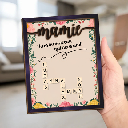 Tu es la pièce – Plaque en bois personnalisée avec mots croisés