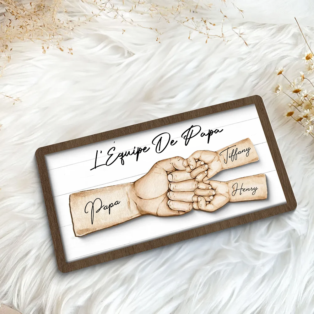 Plaque en bois personnalisée avec poing contre poing – Cadeau pour papa