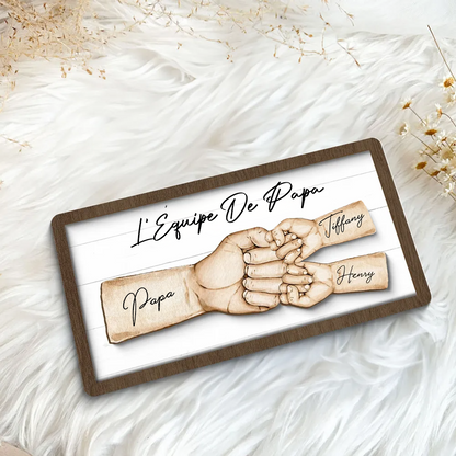 Plaque en bois personnalisée avec poing contre poing – Cadeau pour papa