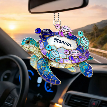 Pendentif en acrylique personnalisé avec tortues marines – Cadeau pour maman et mamie
