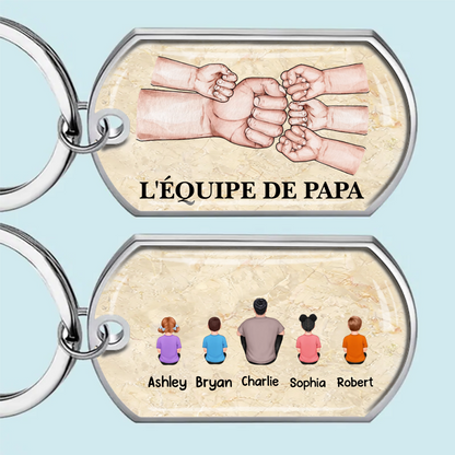 Porte-clés en acier inoxydable avec résine époxy « Papa et enfants – Poing contre poing »