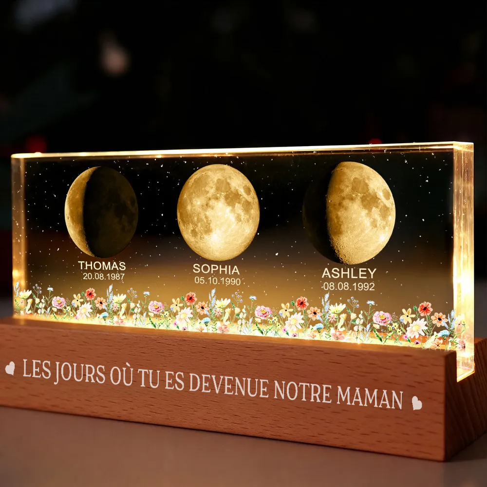 Veilleuse LED personnalisée avec phases lunaires pour maman et grand-mère