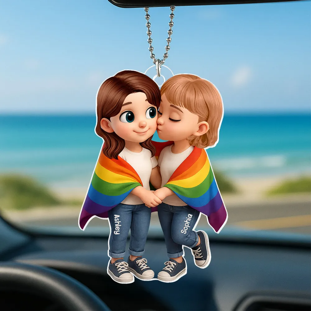 Couple avec couverture arc-en-ciel – Porte-clés auto en acrylique personnalisé, cadeau pour couples LGBT