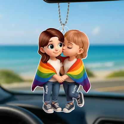 Couple avec couverture arc-en-ciel – Porte-clés auto en acrylique personnalisé, cadeau pour couples LGBT