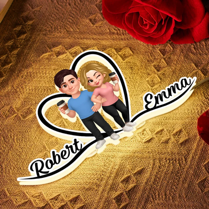 Boîte lumineuse LED personnalisée avec couple et noms Cadeau pour couple