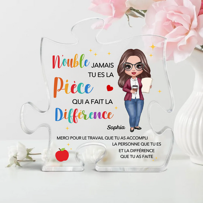 Plaque acrylique avec puzzle – Cadeau personnalisé pour enseignante