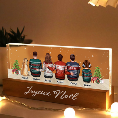 Veilleuse LED personnalisée avec famille, chats et chiens – Cadeau de Noël personnalisé