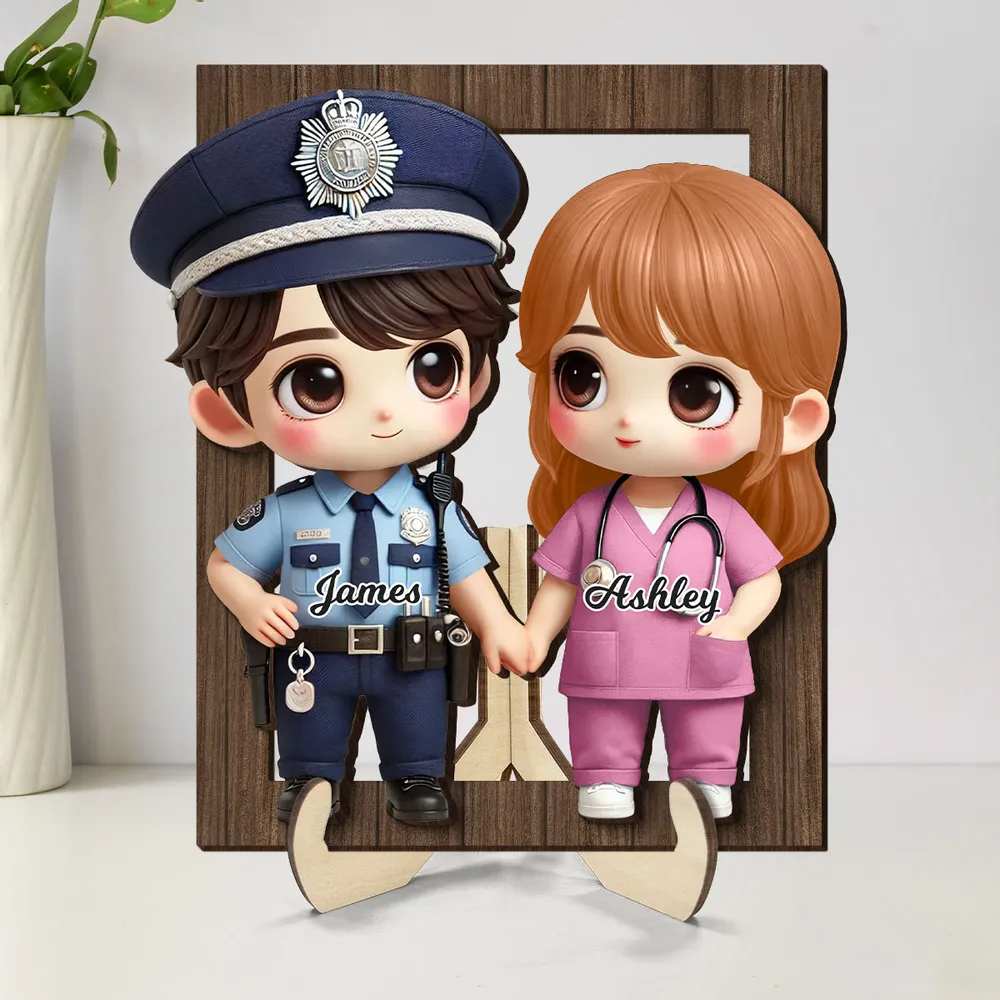 Plaque en bois personnalisée à 2 couches avec couple en tenue professionnelle
