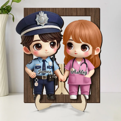 Plaque en bois personnalisée à 2 couches avec couple en tenue professionnelle