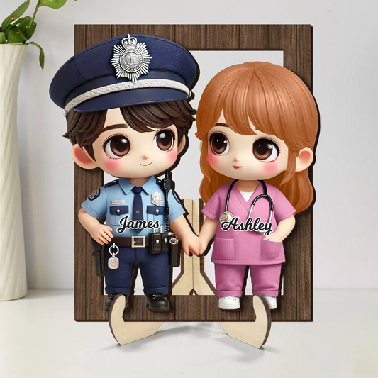 Plaque en bois personnalisée à 2 couches avec couple en tenue professionnelle