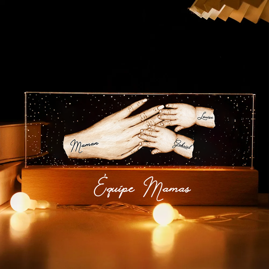 Main dans la main – Veilleuse LED personnalisée avec mains – Cadeau pour maman et mamie