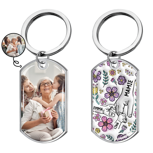 Main dans la main – Porte-clés photo personnalisé en acier inoxydable avec résine époxy – Cadeau pour mamie et maman