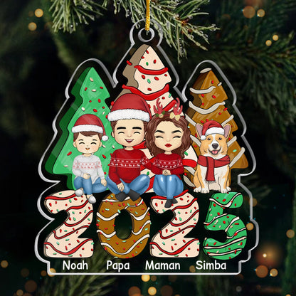 2025 Famille - Orement de Noël personnalisée en acrylique avec parents, enfants et animaux domestiques
