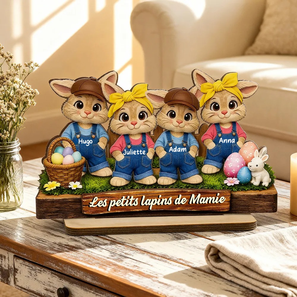 Lapins de Pâques pour mamie – Décoration en bois personnalisé avec petits lapins