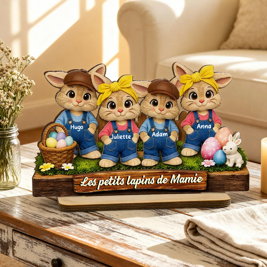 Lapins de Pâques pour mamie – Décoration en bois personnalisé avec petits lapins