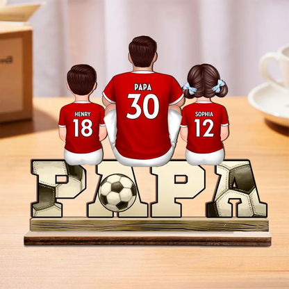 Plaque en bois « PAPA » avec football et 1 à 4 enfants personnalisés – Cadeau pour papa