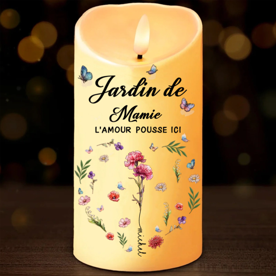 Bougie LED avec fleurs de naissance - Cadeau pour Mamie et Maman