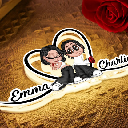 Couple Y2K et cœur Boîte lumineuse personnalisée avec prénoms Cadeau pour couple/couple LGBT