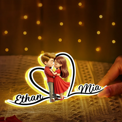 Couple en rouge Boîte lumineuse LED personnalisée avec prénoms