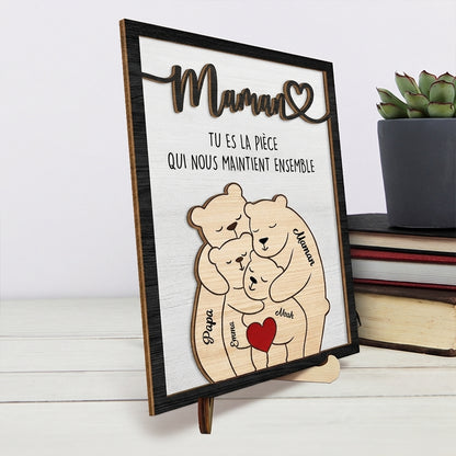 Présentoir en bois personnalisé avec motif d’ours – Cadeau pour maman et papa