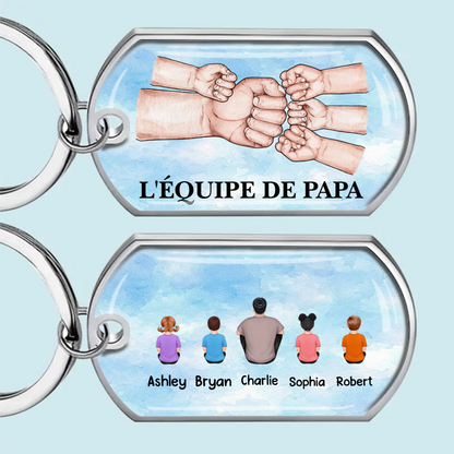 Porte-clés en acier inoxydable avec résine époxy « Papa et enfants – Poing contre poing »