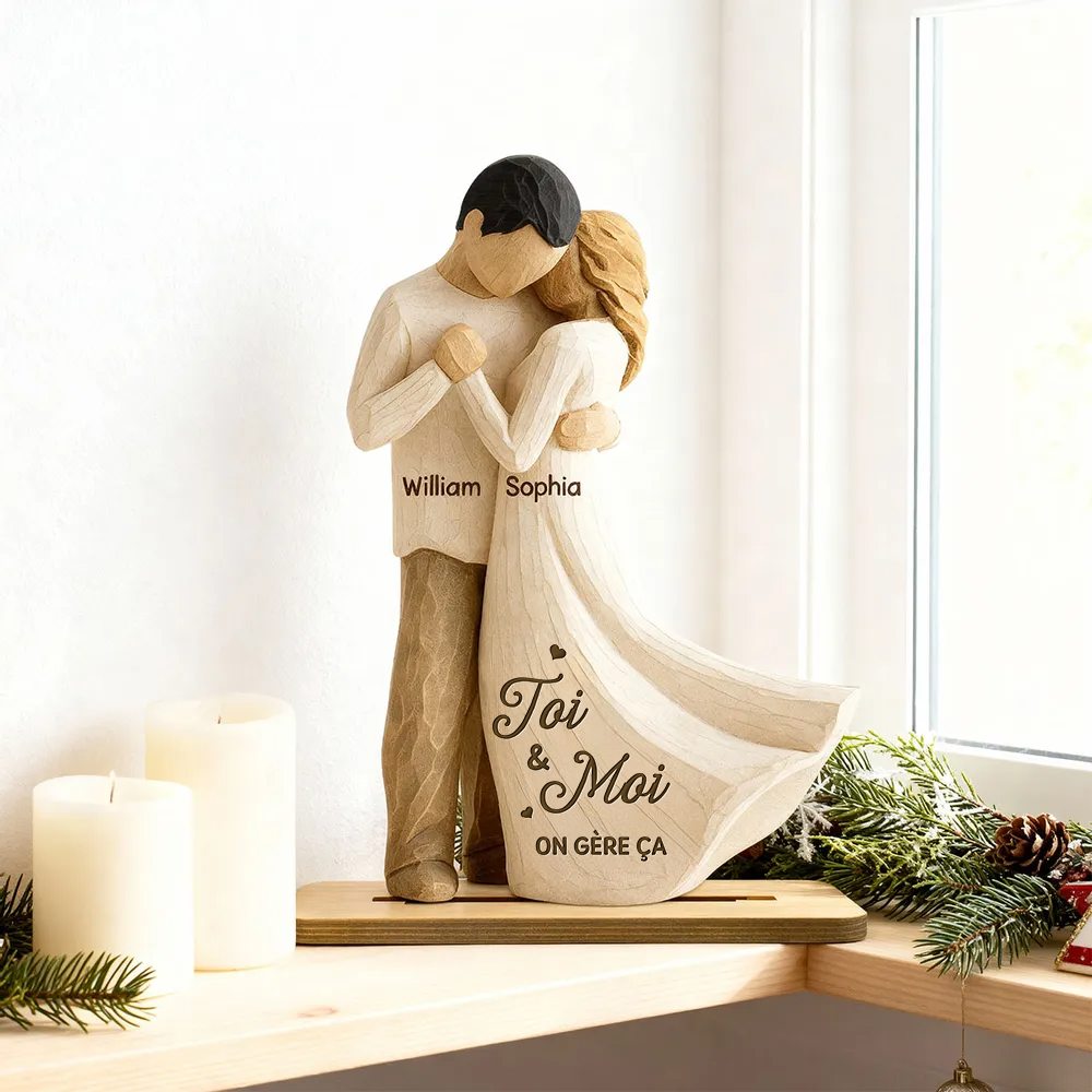 Couple dansant - Plaque en bois personnalisée avec noms et texte