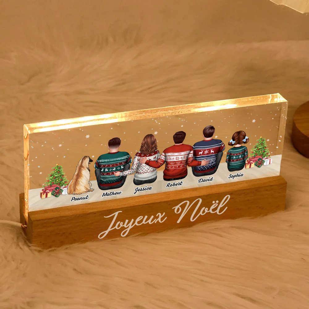 Veilleuse LED personnalisée avec famille, chats et chiens – Cadeau de Noël personnalisé