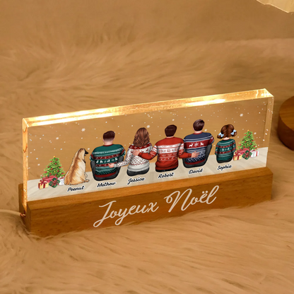 Veilleuse LED personnalisée avec famille, chats et chiens – Cadeau de Noël personnalisé