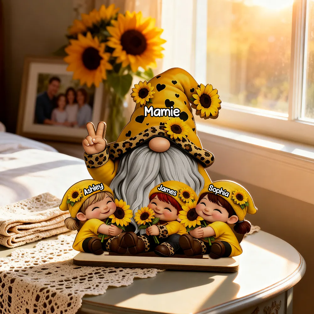 Décoration en bois personnalisé avec mamie et enfants, motif de nain – Cadeau pour mamie