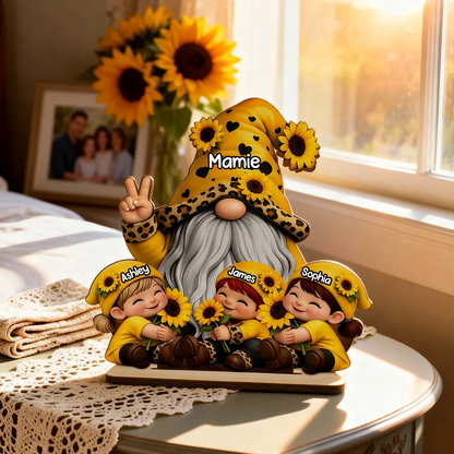 Décoration en bois personnalisé avec mamie et enfants, motif de nain – Cadeau pour mamie
